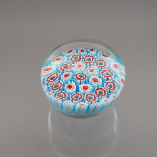 Vintage Art Glass Paperweight Millefiori Flower Canes Red White Turquoise