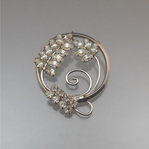 Vintage D'Or Art Deco Style Sterling Silver Rhinestone Leaf Brooch Pin Pendant