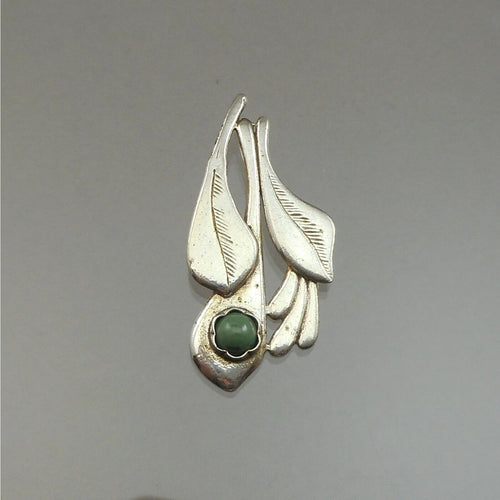 Vintage Southwestern Artist Pendant Sterling Silver Green Jasper Stone Handmade