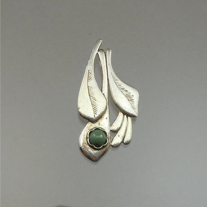 Vintage Southwestern Artist Pendant Sterling Silver Green Jasper Stone Handmade