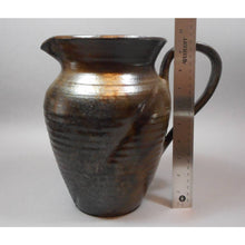 Load image into Gallery viewer, Gudrun Halldorsdottir Ceramic Pitcher, Iceland, 1996 - Hand Thrown Artisan Pottery - Brown, Green Earth Tone and Gunmetal Metallic Glaze