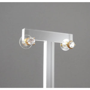 Vintage Crystal or CZ Stud Earrings Gold Tone with Clear Round Open Back Stones