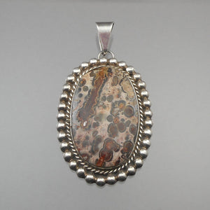 Vintage Mexican Artisan Crafted Pendant - Leopard Jasper and Sterling Silver - Handmade in Mexico