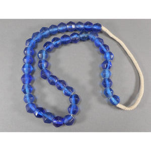 Handmade Matte Cobalt Blue "Sea" Glass Bead Necklace - Tumbled Texture Glass and White Cord - Opera Length, Large Scale, Bold Statement Piece