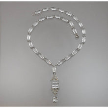 Load image into Gallery viewer, Antique Circa 1920 - 1930 Rock Crystal, Paste Rhinestone and Sterling Silver Necklace Art Deco Era Victorian Revival Style Chain and Pendant