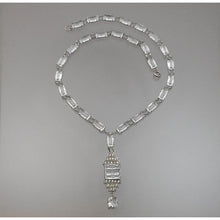 Load image into Gallery viewer, Antique Circa 1920 - 1930 Rock Crystal, Paste Rhinestone and Sterling Silver Necklace Art Deco Era Victorian Revival Style Chain and Pendant
