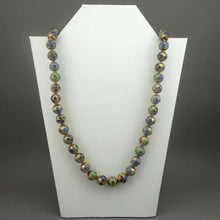 Load image into Gallery viewer, Vintage Cloisonne Enamel Chinese Bead Matinee Length Necklace Gold Green Blue Red Flower