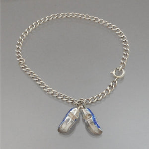Vintage Dutch Delft Style Shoe Charms - 835 Silver on Sterling Chain Bracelet - Blue and White - Holland Souvenir