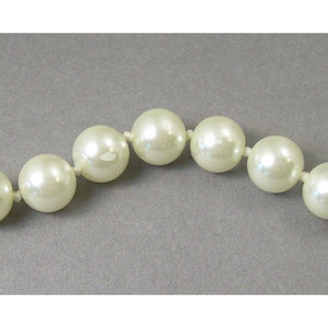 Vintage Opera Length Faux Pearl Strand Necklace - 32" String - 12mm White Glass Beads - Gold Tone Clasp