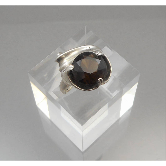 Vintage Mexican Artisan Crafted Ring - Smoky Quartz Stone in a Cast Sterling Silver Setting - Size 7.5 7 1/2 - Hand Made in Mexico - Fine Estate Jewelry Collection