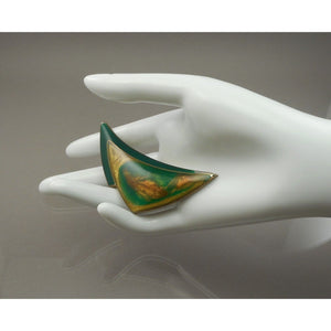 Large Vintage Handmade Modern Artisan Pendant Acrylic Resin Brass Gold Green