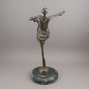 Vintage Bronze Dancer Sculpture Art Deco Style Ballerina Figure After Lorenzl