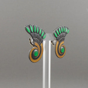 Vintage Taxco Mexico Artisan Earrings by Margot de Taxco - Book Piece -  Enameled Sterling Silver * # 5758 - Handmade Mexican Fine Art Jewelry