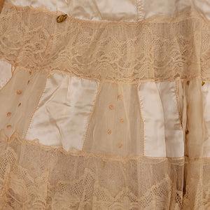 Antique Tiered Ivory Silk and Ecru Lace Petticoat - Early 20th Century - Large Size Half Slip