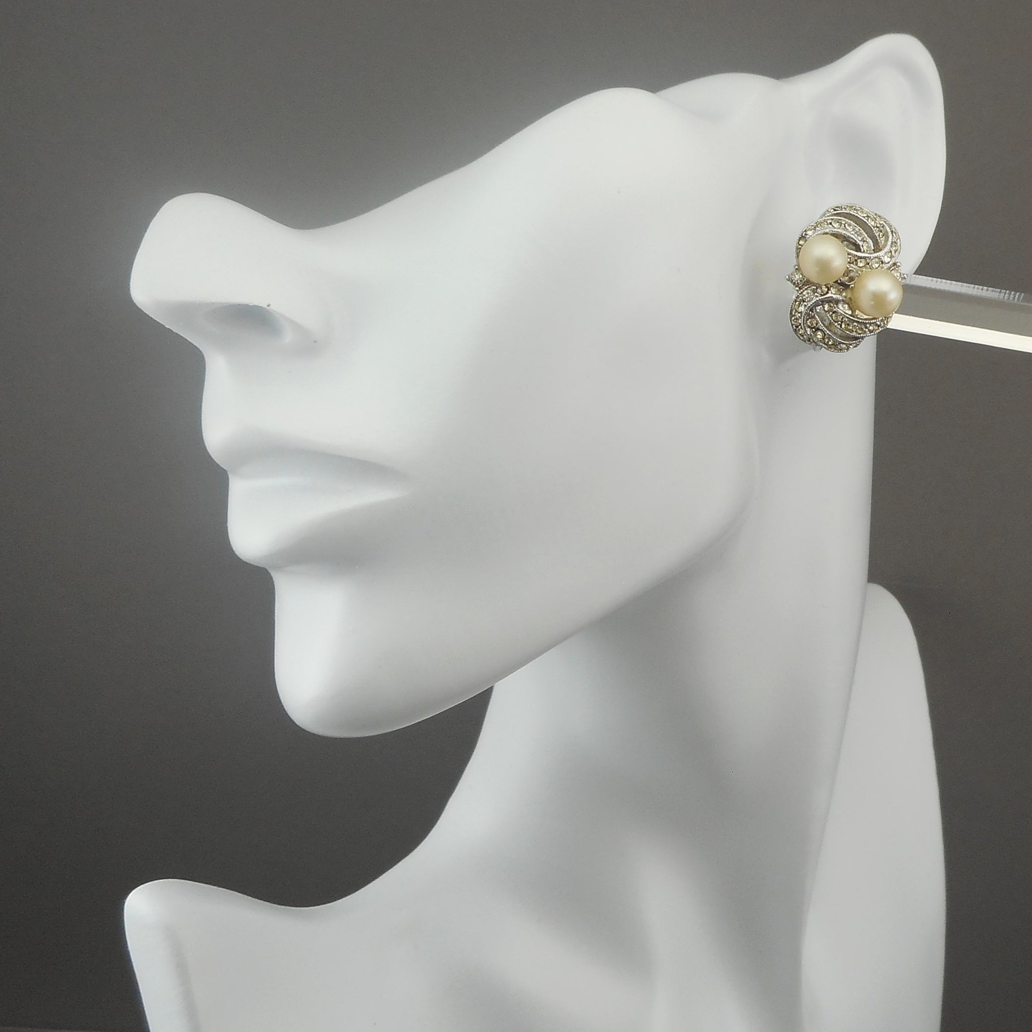 Vintage CHANEL Faux Pearl Gold-Tone Clip Dangle Earrings