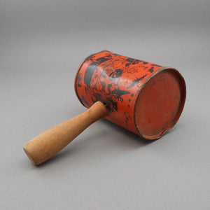 Vintage 1920s or 30s Halloween Tin Bell Rattle Noisemaker - attrib. Chein - Witch, Jack O Lantern Children Bobbing for Apples