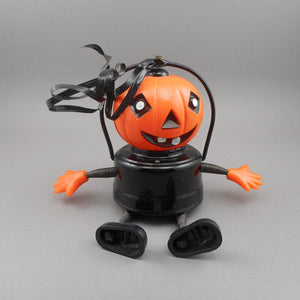 Vintage Early 1960s Halloween Theme Light Up Lantern Toy - Pumpkin Jack O Lantern with Spring Arms and Legs
