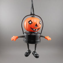 Load image into Gallery viewer, Vintage Early 1960s Halloween Theme Light Up Lantern Toy - Pumpkin Jack O Lantern with Spring Arms and Legs