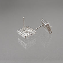 Load image into Gallery viewer, Vintage Crystal or CZ Cubic Zirconia Square Stud Earrings - Sterling Silver with Open Back Stones - Pierced / Post