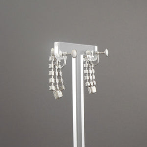 Vintage 1950s Formal Dangle Earrings - Rhinestone Chains, Silver Tone - Screw Back