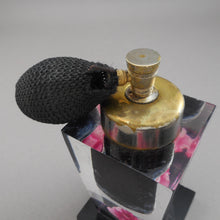 Load image into Gallery viewer, Vintage 1940s / 50s Evans Perfume Atomizer - Clear and Black Lucite Scent Bottle with Encased Pink Rose