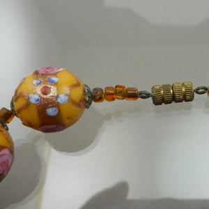 Vintage Murano Venetian Glass Necklace Wedding Cake Beads Gold Pink Blue Roses