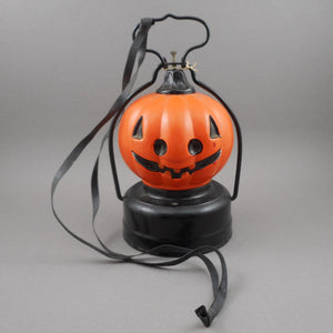 Vintage 1950s Halloween Light Up Lantern Toy - Glass Pumpkin Jack O Lantern - MS Maker's Mark