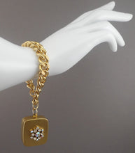 Load image into Gallery viewer, Vintage 1960s Working Music Box Bracelet Brushed Gold Tone Link Chain Rhinestone