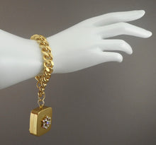 Load image into Gallery viewer, Vintage 1960s Working Music Box Bracelet Brushed Gold Tone Link Chain Rhinestone