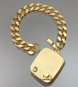 Vintage 1960s Working Music Box Bracelet Brushed Gold Tone Link Chain Rhinestone