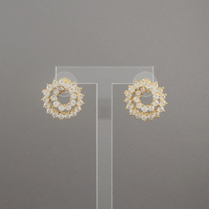 Vintage Crystal Double Wreath Earrings - Gold Tone with Open Back Stones - Pierced / Post