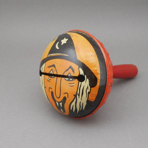 Vintage Kirchhof USA Halloween Tin Bell Rattle Party Noisemaker Smiling Witch