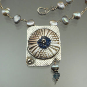 Vintage Handcrafted Artisan Brooch / Pendant Necklace - Sterling Silver, Baroque Pearls, Glass Beads