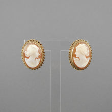 Load image into Gallery viewer, Vintage 1960s Screw Back Cameo Earrings - Victorian Revival Style, Hand Carved Shells in 12K Gold Filled Settings