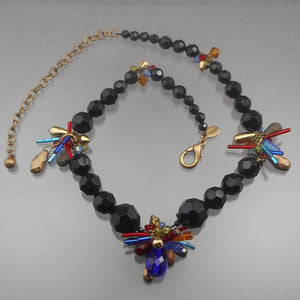 Chico's Statement Necklace with Vintage Look Beads - Glass, Plastic and Metal - Black / Multicolor