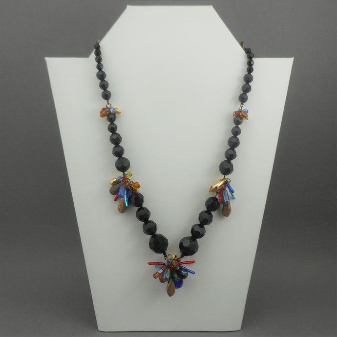 Chico's Statement Necklace with Vintage Look Beads - Glass, Plastic and Metal - Black / Multicolor