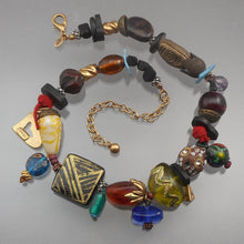 Load image into Gallery viewer, Chico&#39;s Statement Necklace with Vintage Look Beads and Charms - Wood, Plastic, Shell, Murano Style Glass