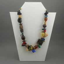Load image into Gallery viewer, Chico&#39;s Statement Necklace with Vintage Look Beads and Charms - Wood, Plastic, Shell, Murano Style Glass