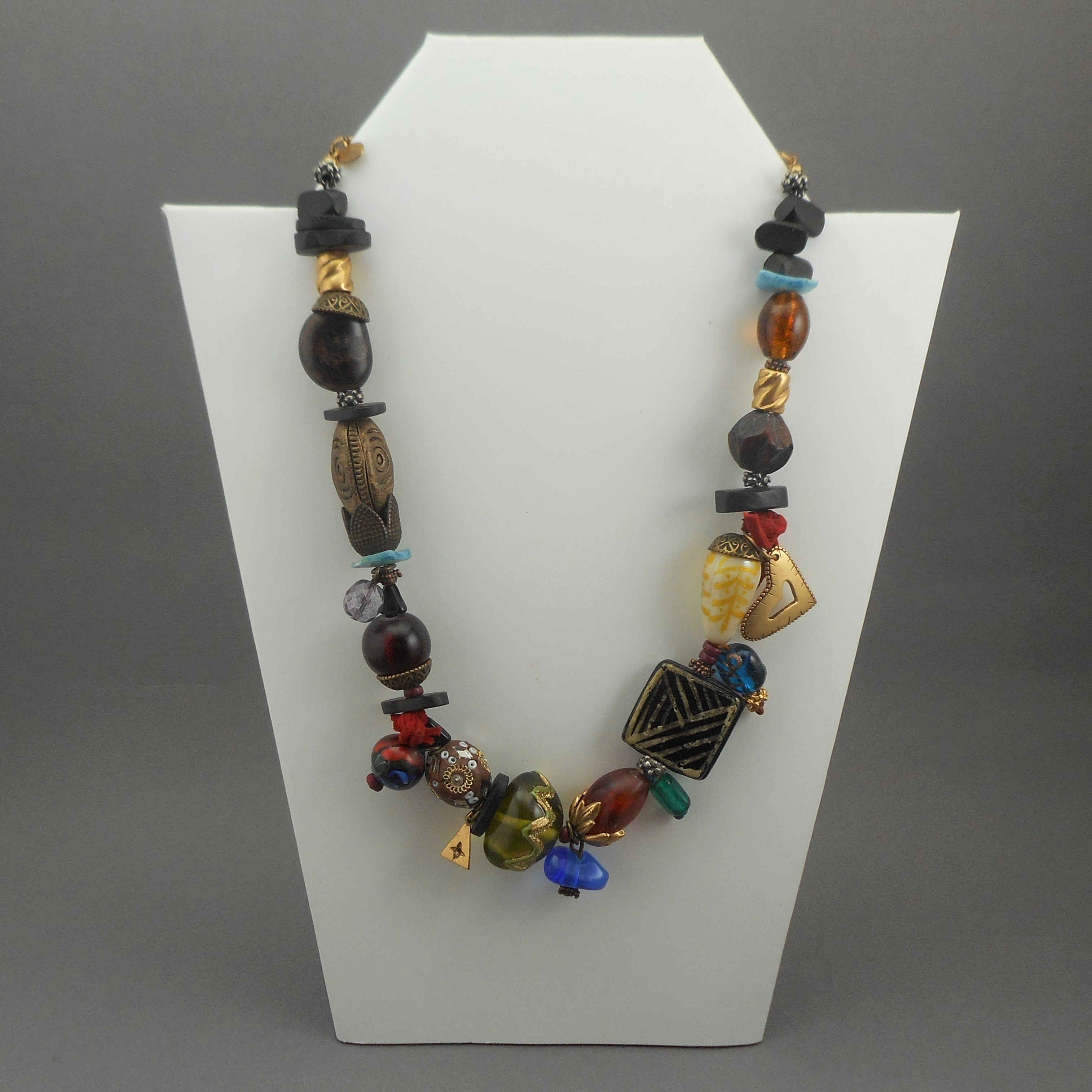 Chico's Necklace with Beads & Charms Wood, Plastic, Murano Style