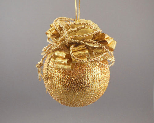 Large Metallic Gold Lamé Ball Christmas Ornament - Handmade by Towers and Turrets - 