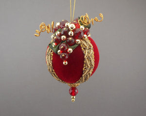 Velvet Ball Christmas Ornament in 3 Colors - Handmade by Towers and Turrets - "Fruit of the Vine"