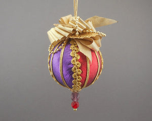 Metallic Lamé Ball Christmas Ornament in Red and Purple - Handmade by Towers and Turrets - "Jules Verne"