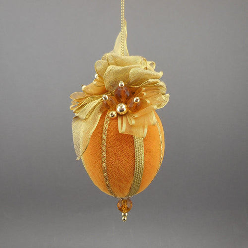 Velvet Egg Christmas Ornament in Old Gold - Handmade by Towers and Turrets - 