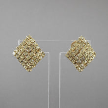 Load image into Gallery viewer, Vintage 1950s Rhinestone Clip On Earrings - Diamond Shape, Gold Tone Finish