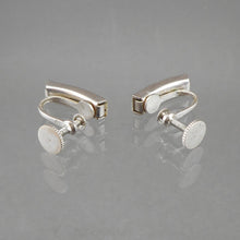 Load image into Gallery viewer, Vintage 1950s Rhinestone Screw Back Earrings - Channel Set Stones, Silver Tone Finish