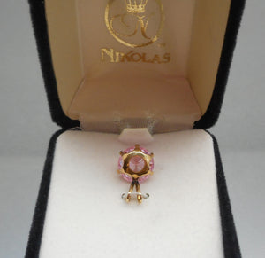 Vintage House of Nikolas Cubic Zirconia Pendant - Pink CZ Stone, Gold Tone Setting