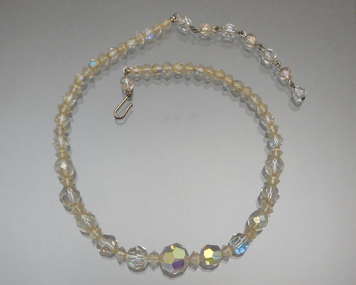 Vintage 1950s Aurora Borealis Collar Necklace - Graduated AB Glass Beads