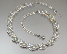 Load image into Gallery viewer, Vintage 1950s Jewelry Set - Silver Tone Necklace and Bracelet, Blue Aurora Borealis Rhinestones