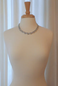 Vintage 1950s Jewelry Set - Silver Tone Necklace and Bracelet, Blue Aurora Borealis Rhinestones