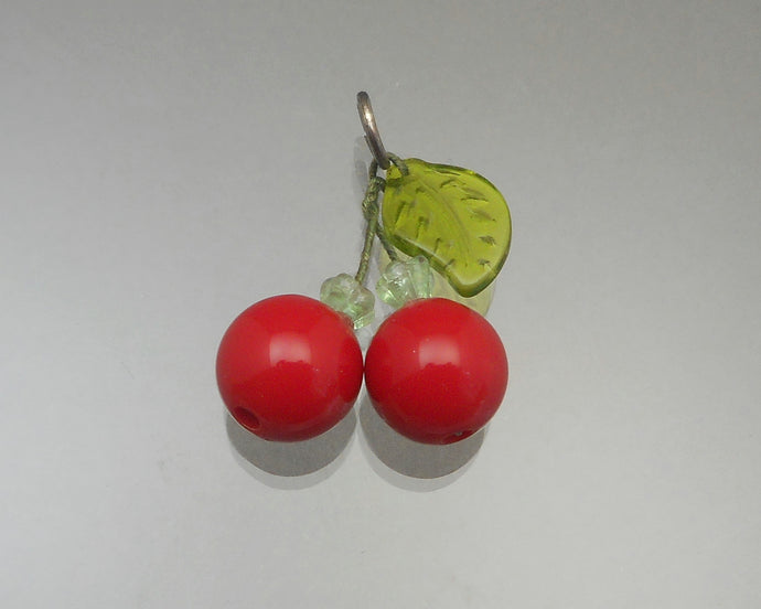 Vintage 1950s Lucite and Glass Cherry Pendant - Red and Green